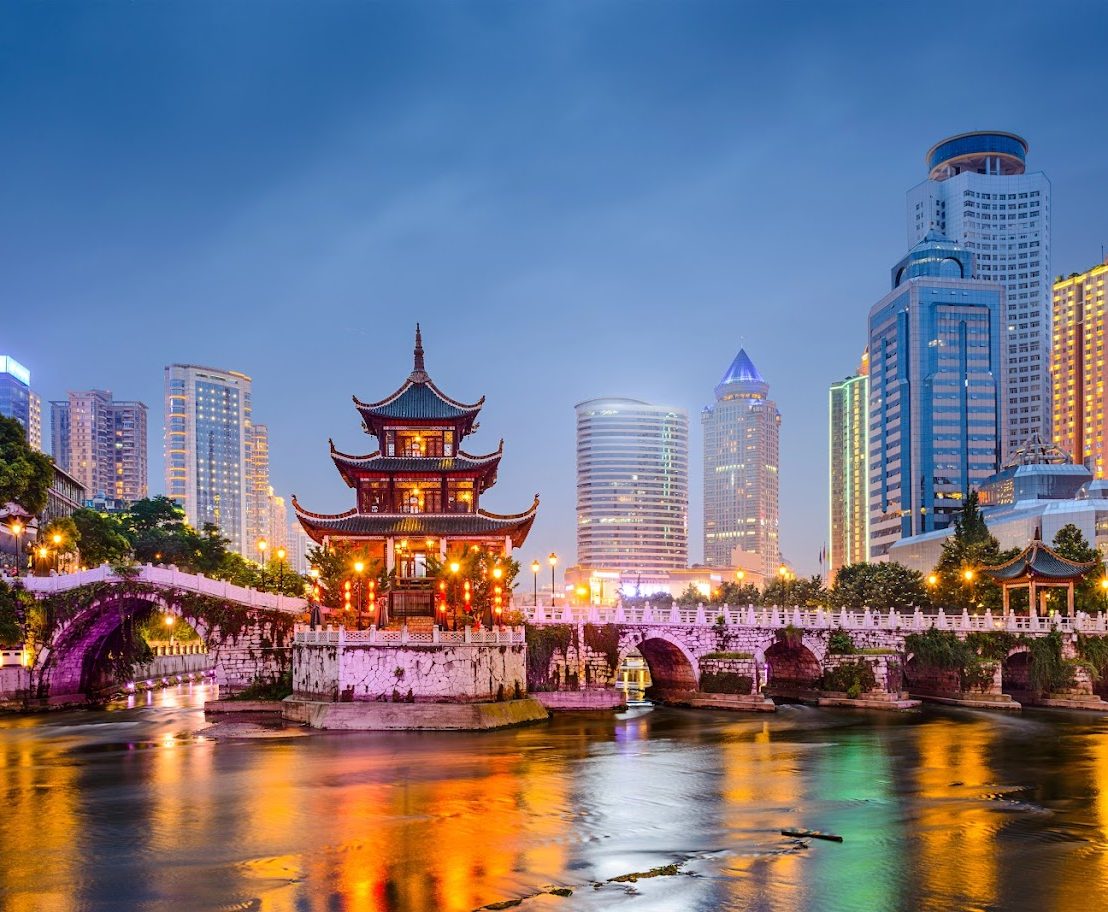 Guiyang, China skyline at Jiaxiu Pavilion on the Nanming River. Guiyang, China skyline at Jiaxiu Pavilion on the Nanming River.